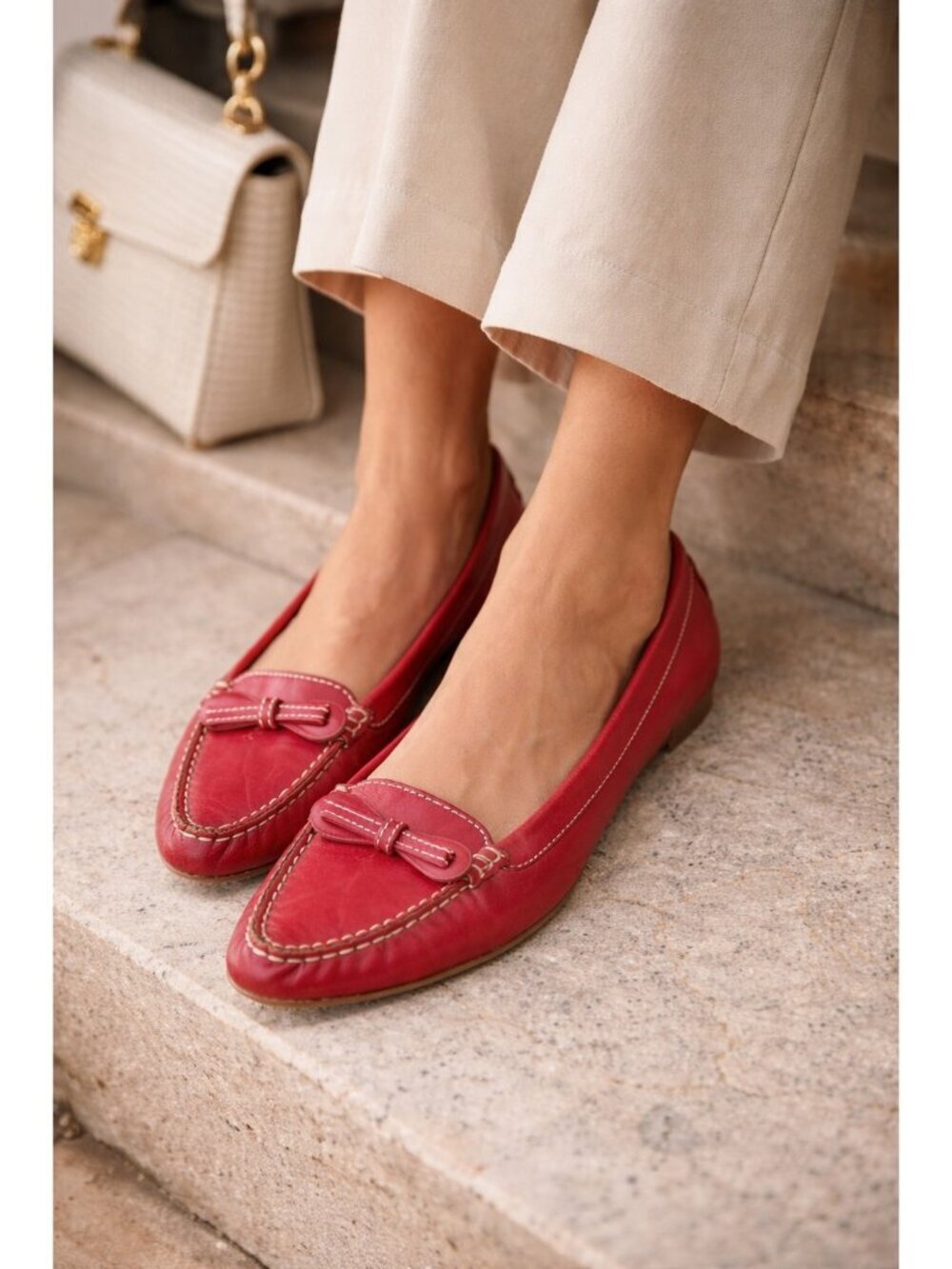 Marc Jacobs Red Leather Bow Ballet Flats Pointed Toe Women’s EU39.5 US 8.5 Italy